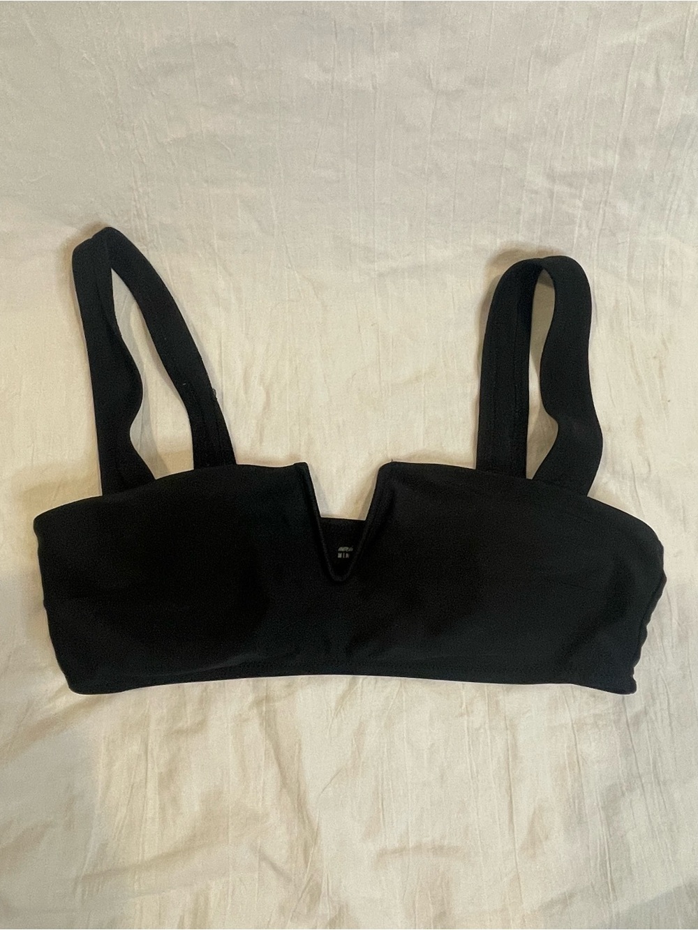 Aerie Black Bandeau Bikini Top Medium V-Wire Strap Swim Top Minimalist